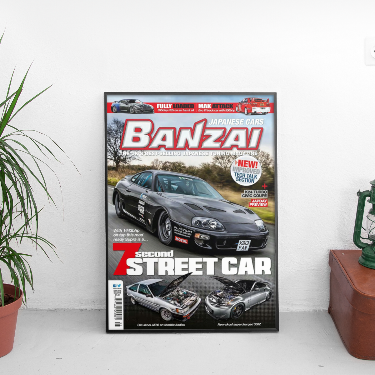 Banzai - Japanese Cars 7 Second Toyota Supra - framed wall mockup