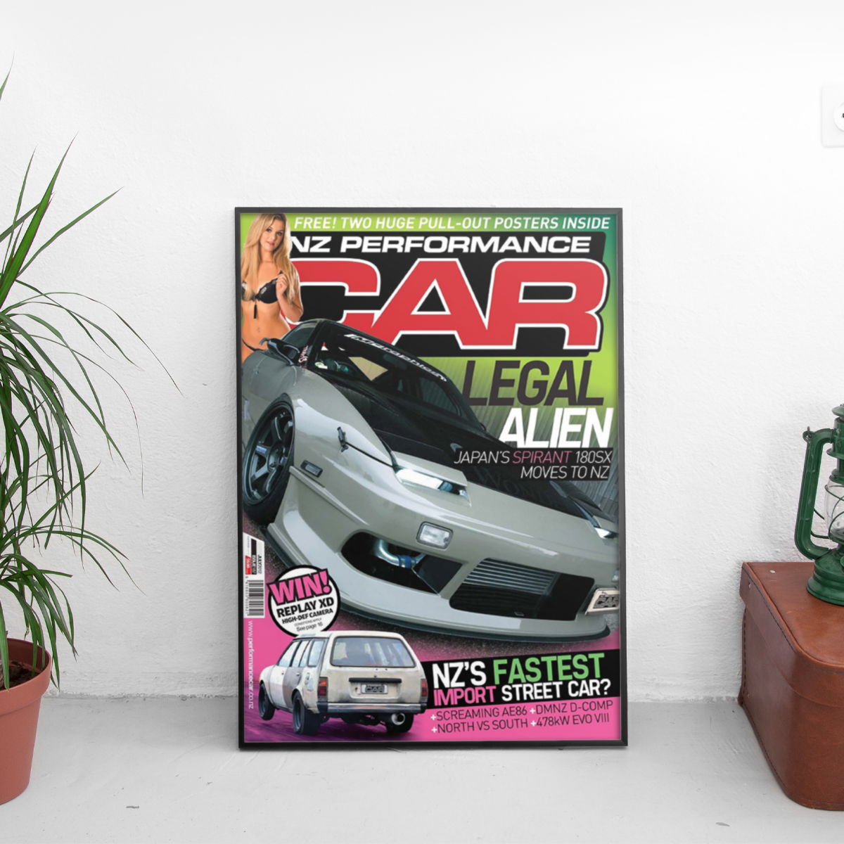 NZ Performance Car - Legal Alien Nissan 180SX - framed wall mockup