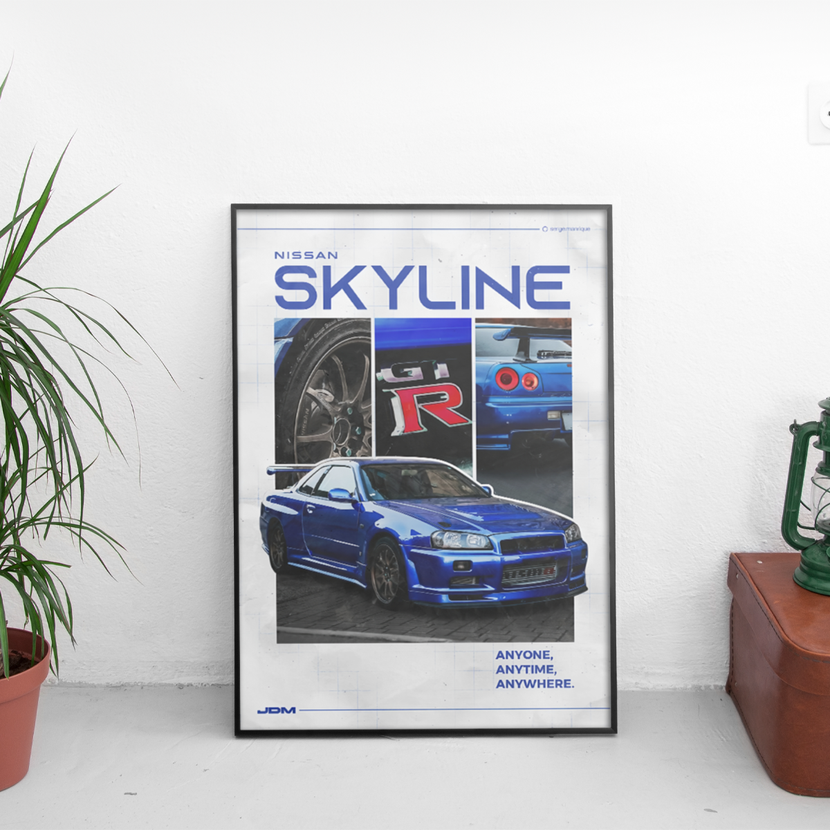 Nissan Skyline R34 - Anytime Anywhere - framed wall mockup