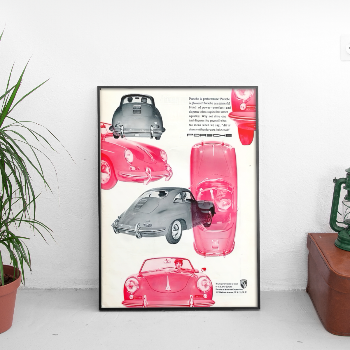 Porsche 356 - Performance is Pleasure - framed wall mockup