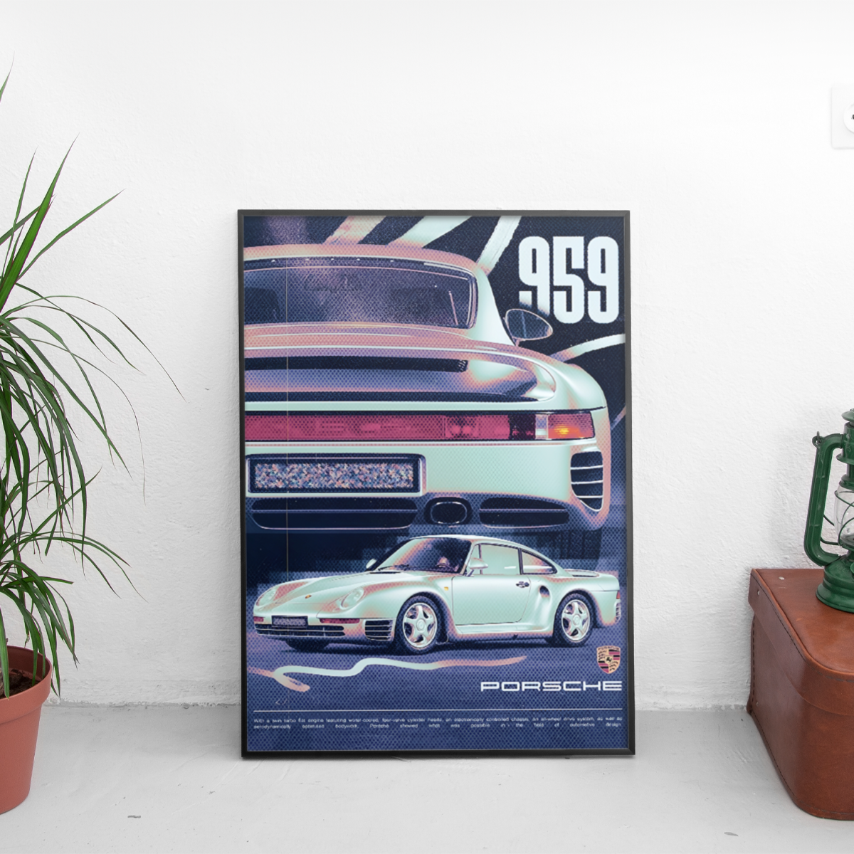 Porsche 959 Stuttgart Synthwave - framed wall mockup