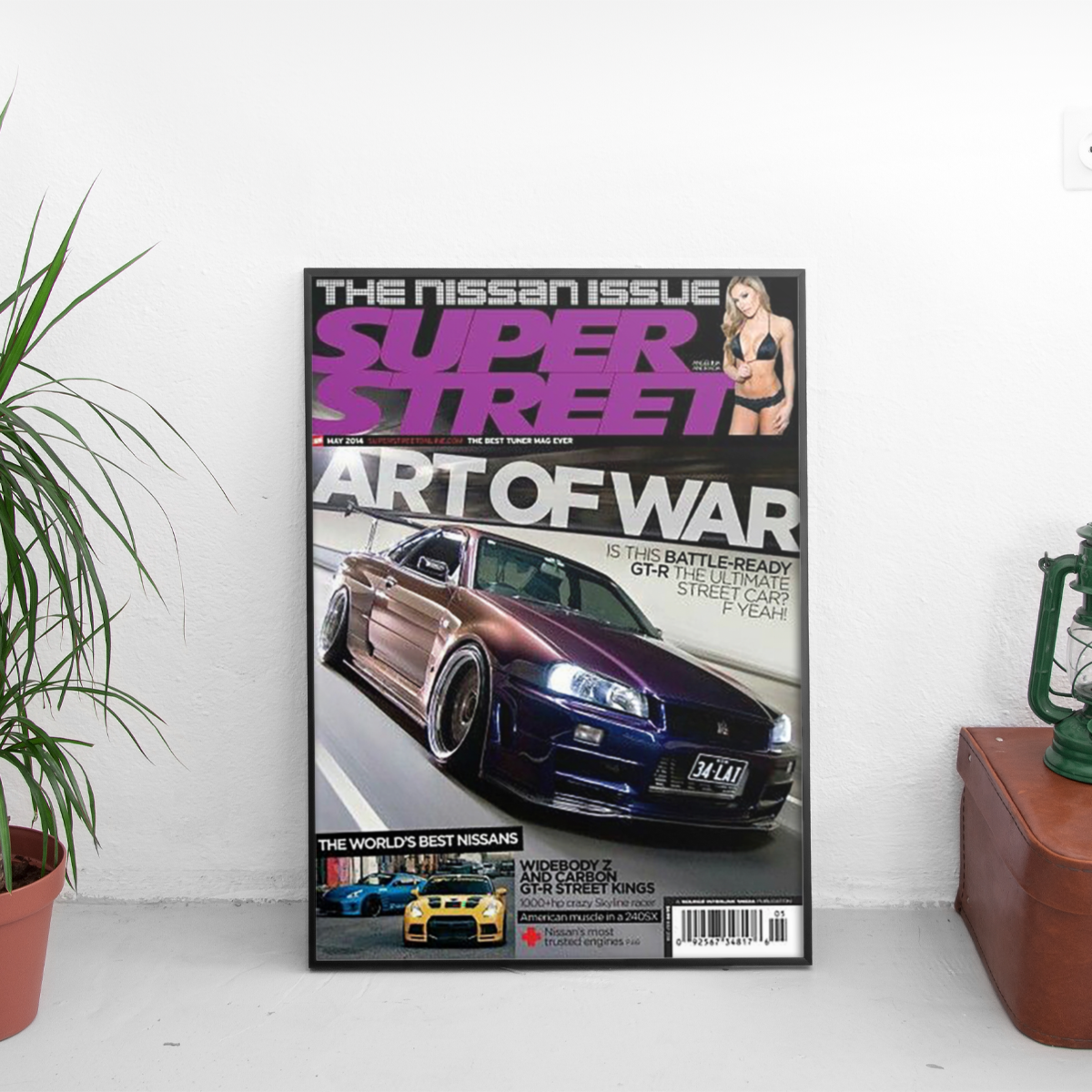 Super Street - Nissan Art of War Skyline R34 - framed wall mockup