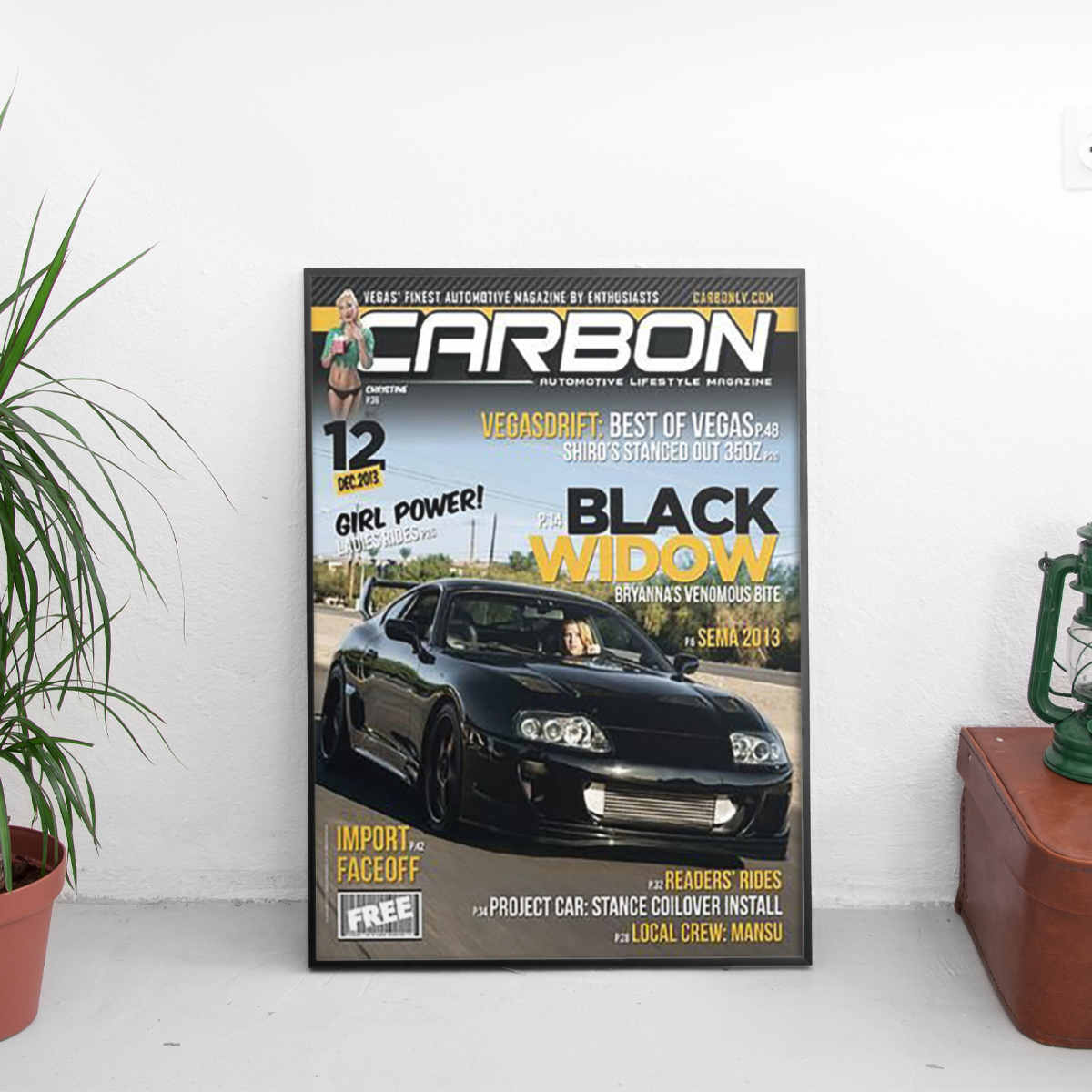 Carbon - Black Widow Toyota Supra MK4 Vegas - framed wall mockup