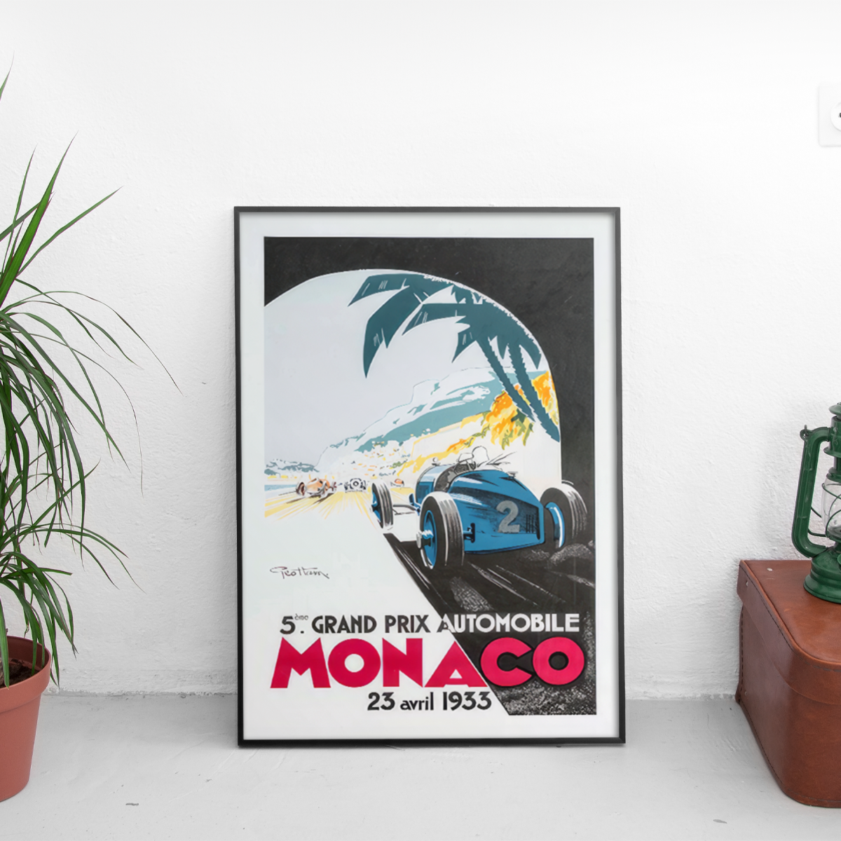 Monaco Grand Prix '33 Geo Ham Blue Bugatti - framed wall mockup
