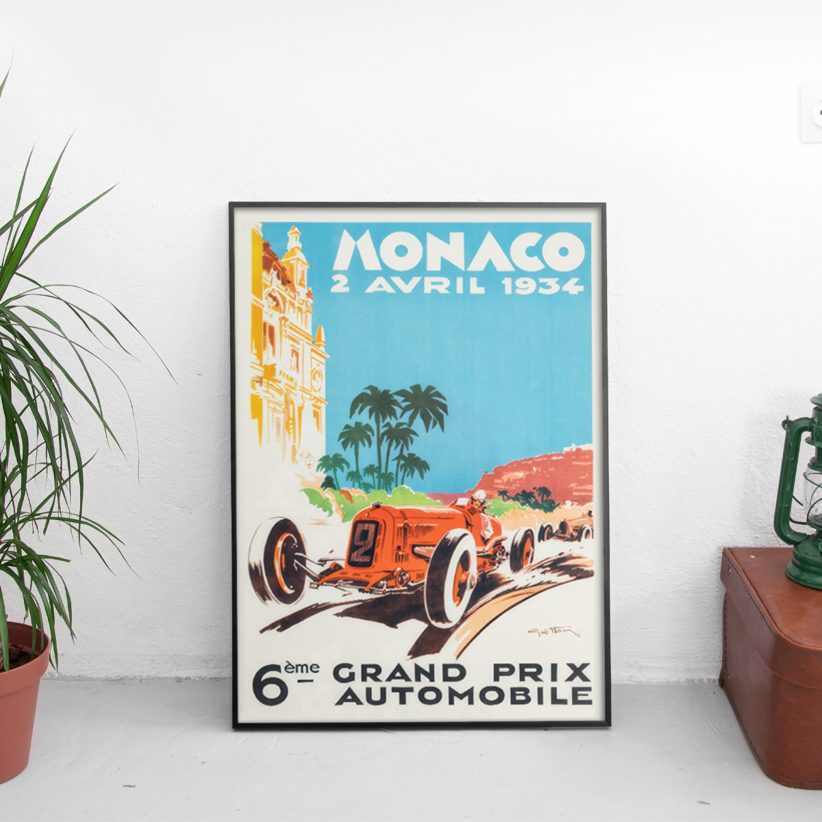 Monaco Grand Prix '34 Geo Ham Red Bugatti - framed wall mockup