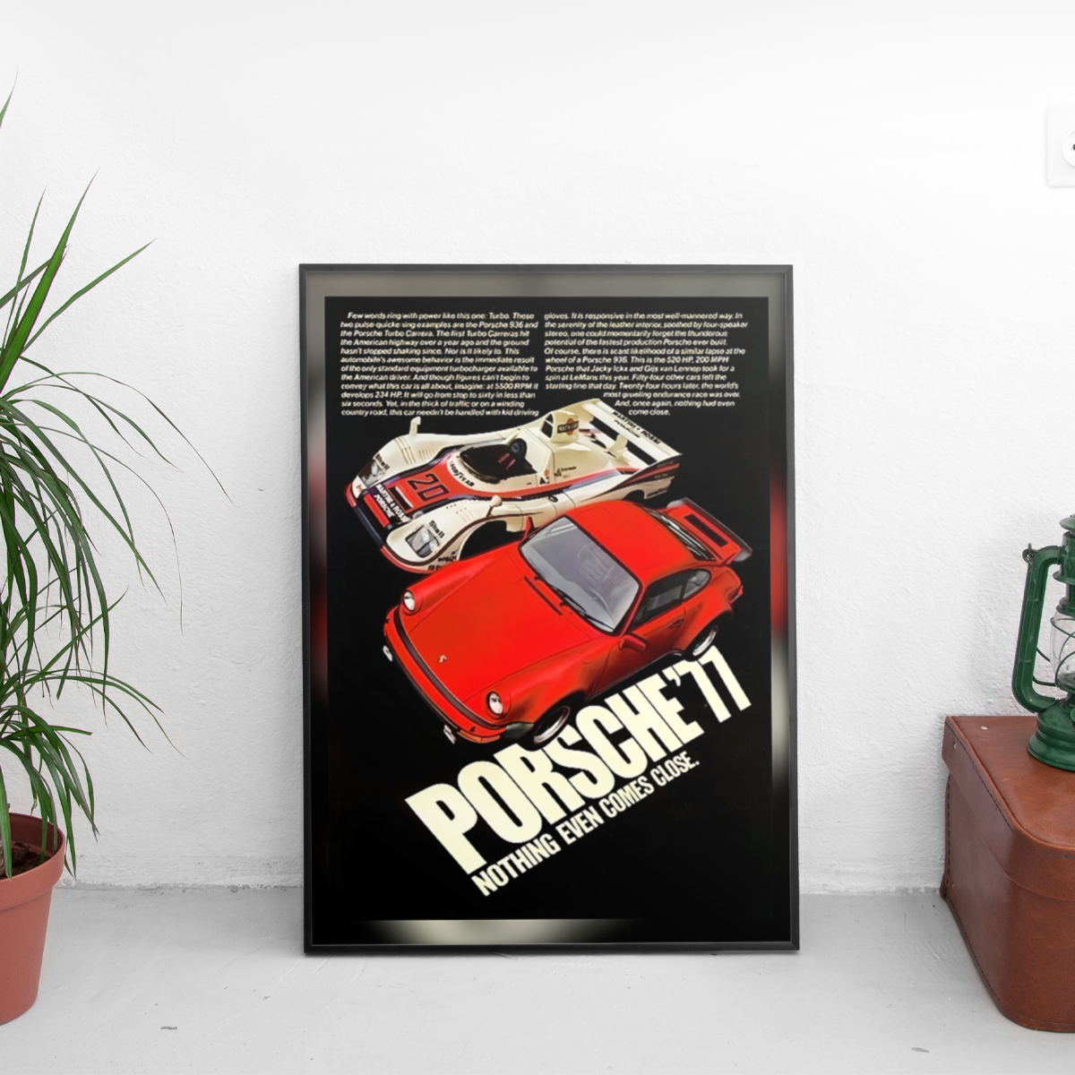 Porsche '77 - Nothing Comes Close - framed wall mockup
