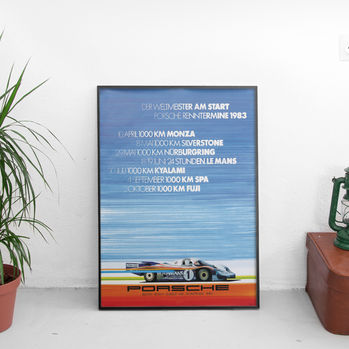 Porsche '83 Race Calendar Rothmans 956 Monza - framed wall mockup