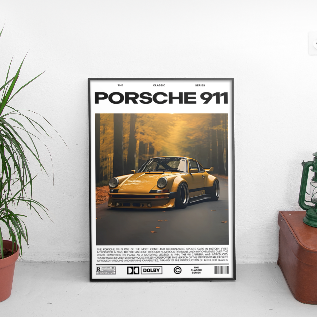 Porsche 911 Classic Yellow Forest - framed wall mockup