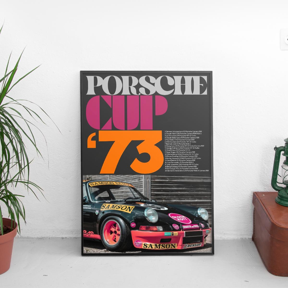 Porsche Cup '73 - Samson Pink RSR - framed wall mockup