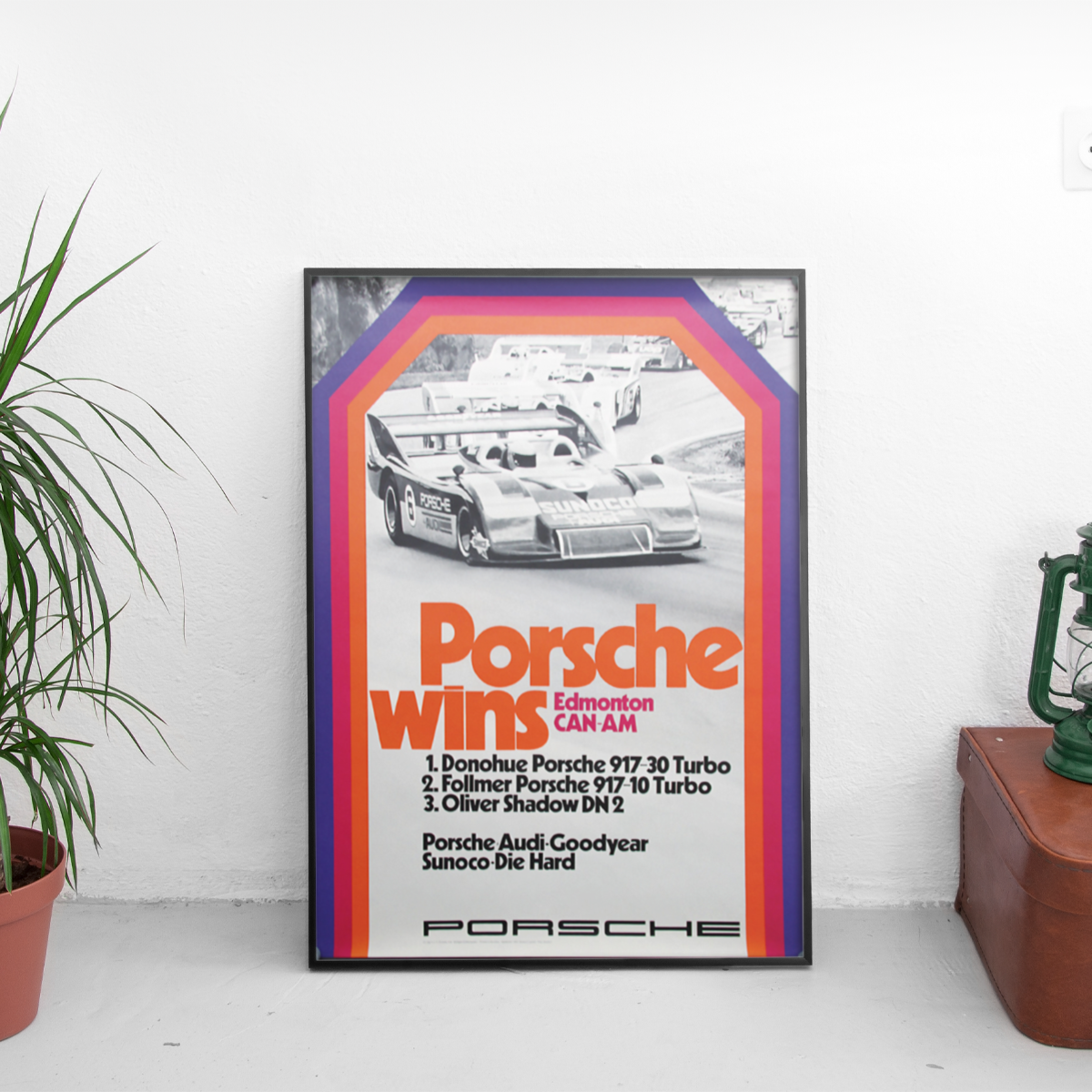 Porsche Wins Edmonton Can-Am 917 30 Donohue - framed wall mockup