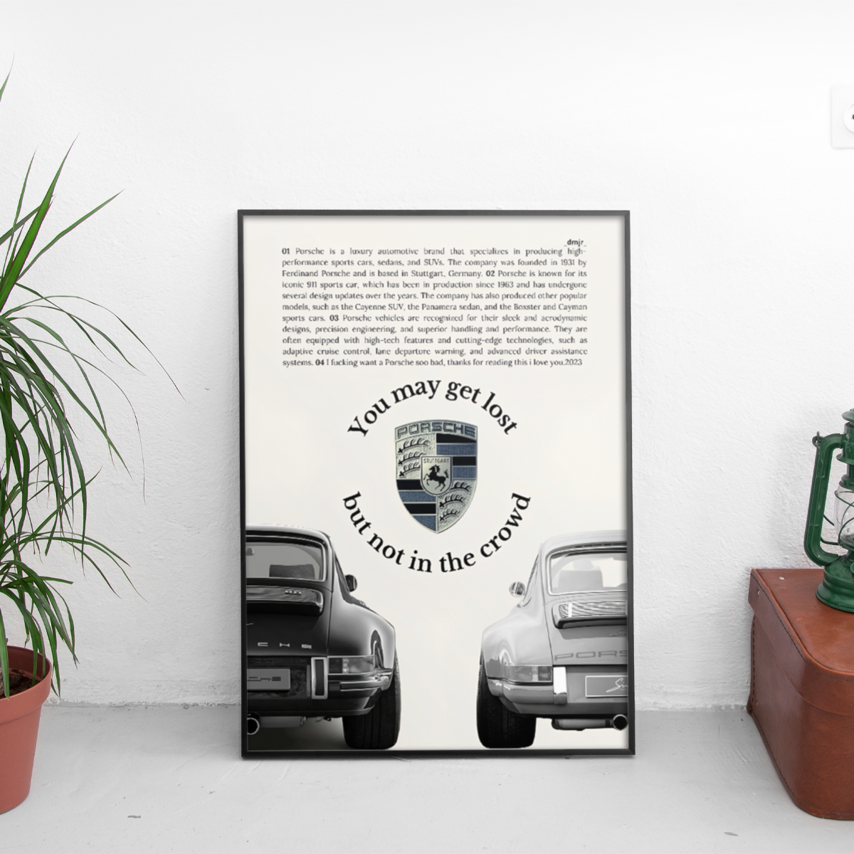 Porsche - Not in the Crowd - framed wall mockup