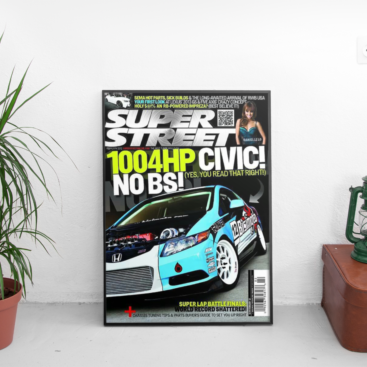 Super Street - 1004HP Civic No BS Honda - framed wall mockup