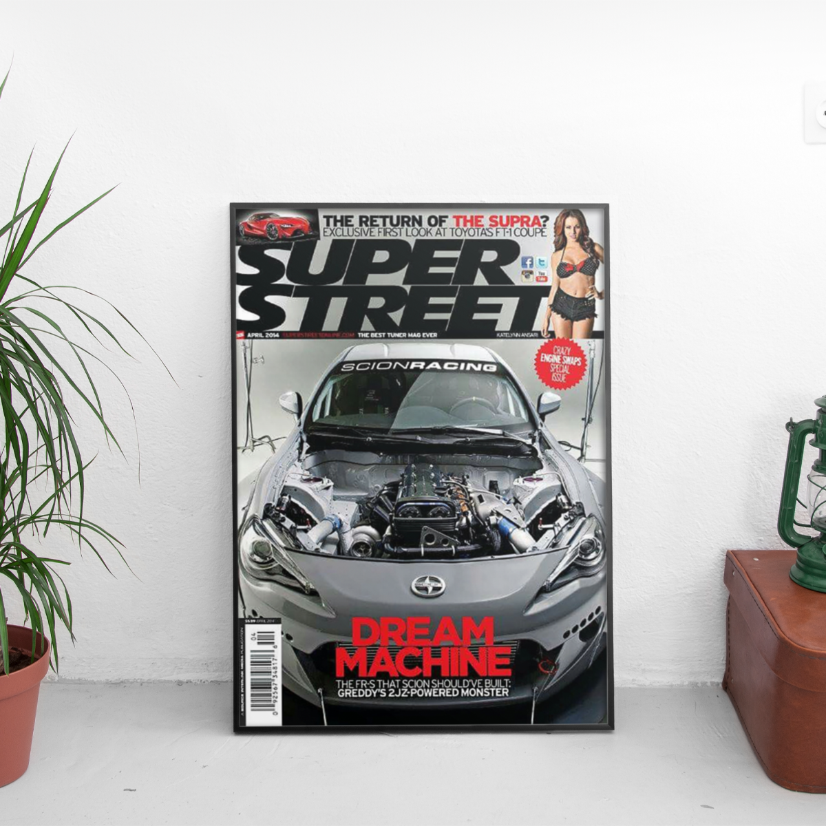 Super Street - Dream Machine Scion FR-S 2JZ - framed wall mockup